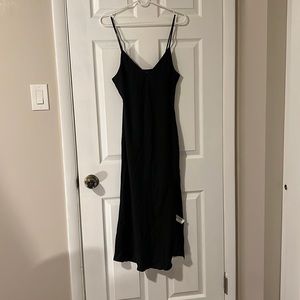 Black V-Neck Satin Midi Slip Dress